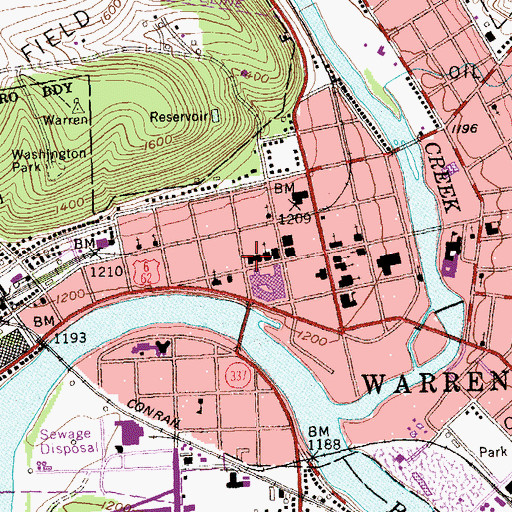 Topographic Map of Warren Police Department, PA