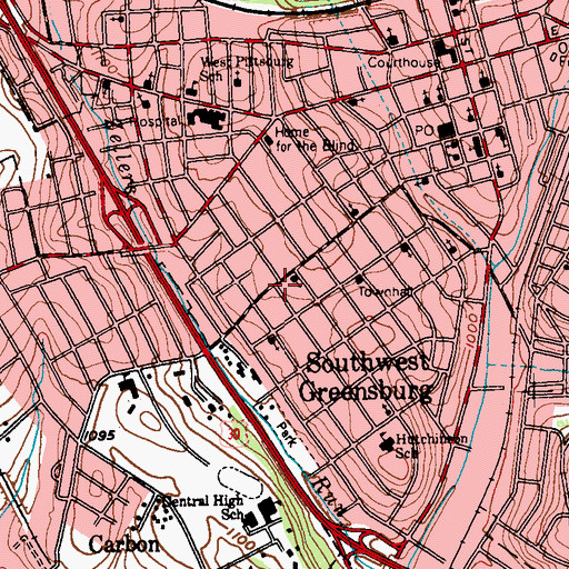 Topographic Map of Southwest Greensburg Police Department, PA