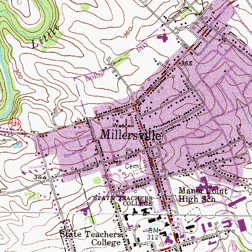 Topographic Map of Millersville Borough Police Department, PA