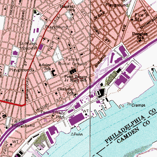 Topographic Map of Philadelphia Police Department - 26th District, PA