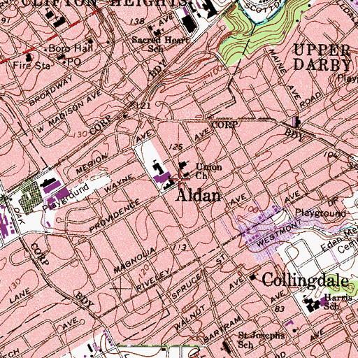 Topographic Map of Aldan Borough Police Department, PA
