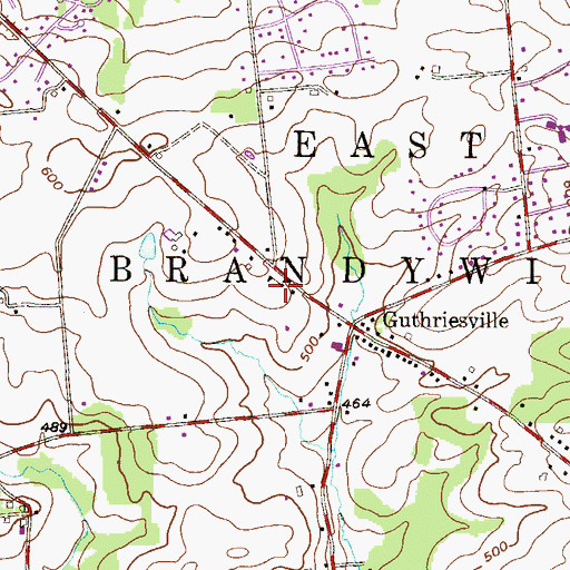 Topographic Map of East Brandywine Township Police Department, PA
