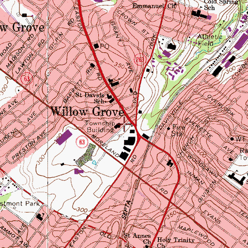 Topographic Map of Upper Moreland Township Police Department, PA