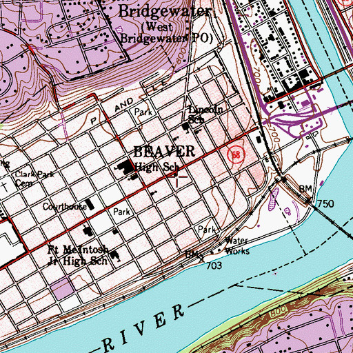 Topographic Map of Beaver Police Department, PA