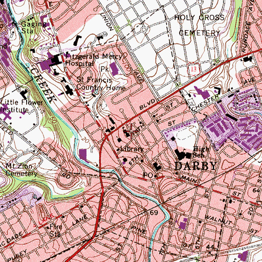 Topographic Map of Darby Borough Police Department, PA