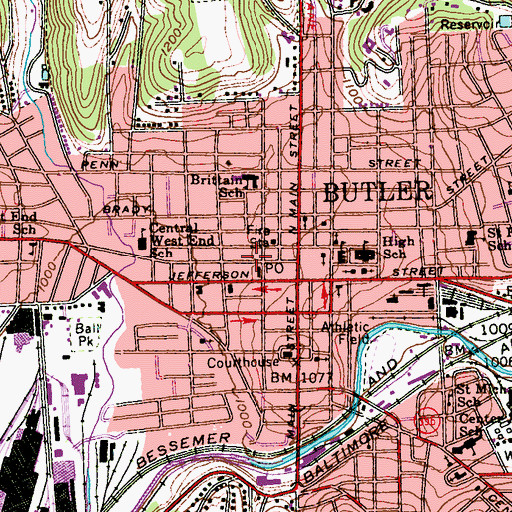 Topographic Map of Butler Police Department, PA