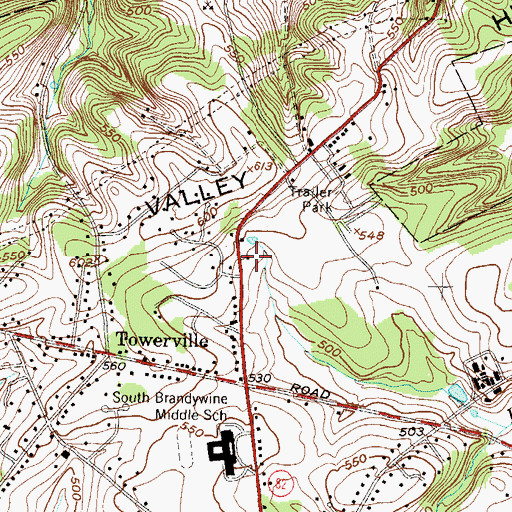 Topographic Map of East Fallowfield Township Police Department, PA