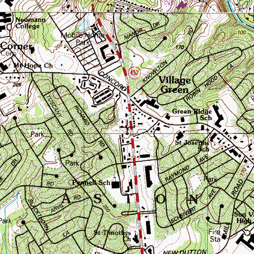 Topographic Map of Aston Township Police Department, PA