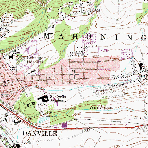 Topographic Map of Mahoning Township Police Department, PA