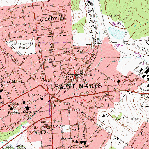 Topographic Map of Saint Marys Police Department, PA
