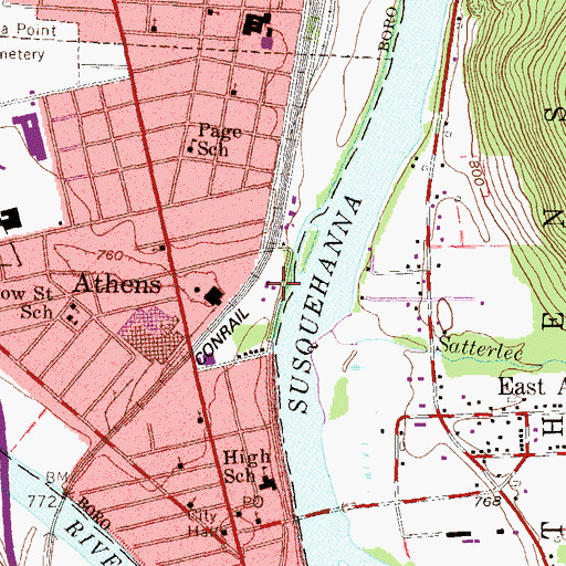 Topographic Map of Athens Police Department, PA