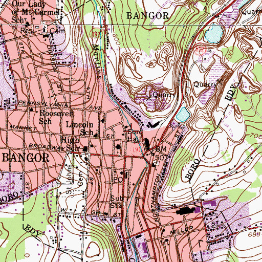 Topographic Map of Bangor Police Department, PA