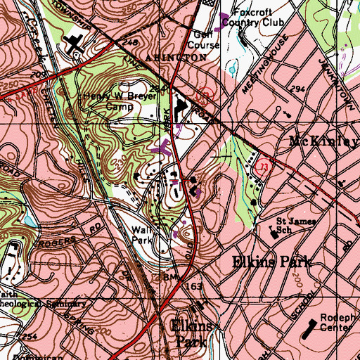 Topographic Map of Cheltenham Township Police Department, PA