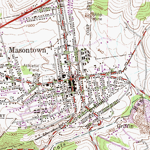 Topographic Map of Masontown Borough Police Department, PA