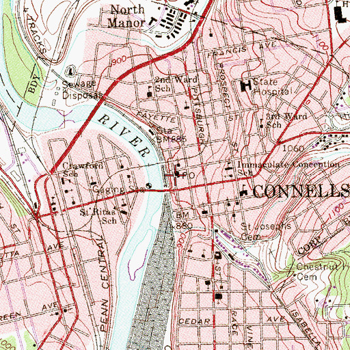 Topographic Map of Connellsville Police Department, PA