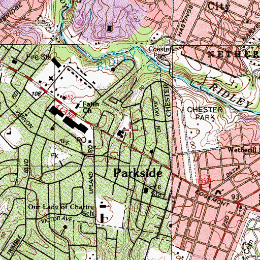 Topographic Map of Parkside Police Department, PA