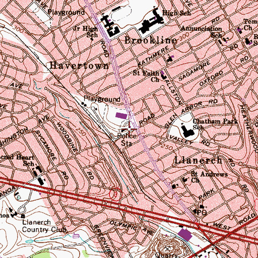 Topographic Map of Haverford Township Police Department, PA