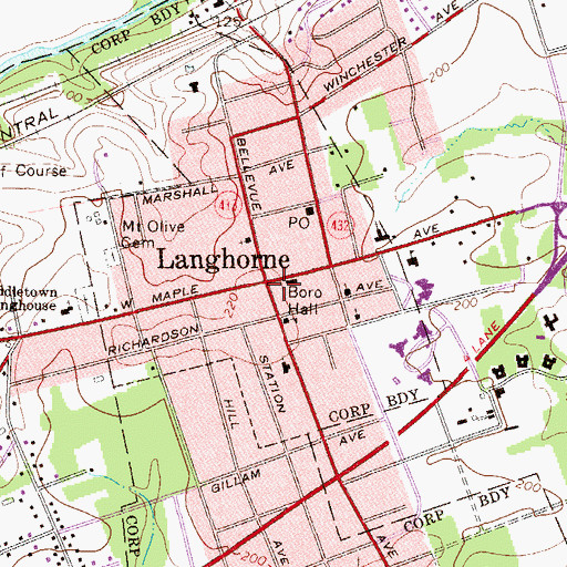Topographic Map of Langhorne Borough Police Department, PA