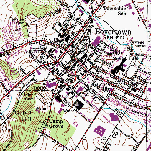 Topographic Map of Boyertown Police Department, PA