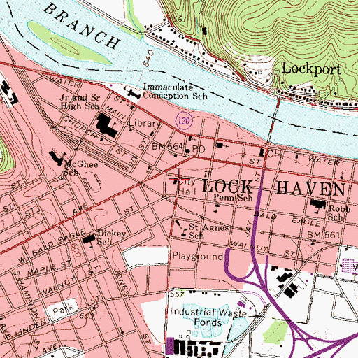 Topographic Map of Lock Haven Police Department, PA