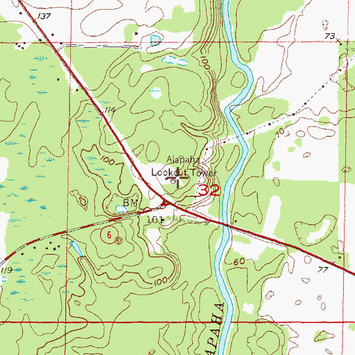 Topographic Map of Alapaha Lookout Tower, FL