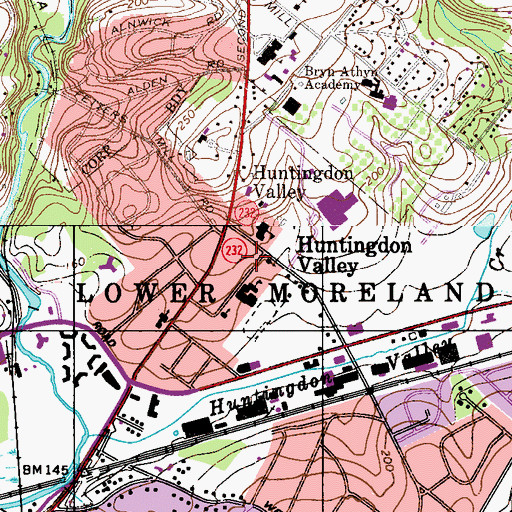 Topographic Map of Lower Moreland Township Police Department, PA