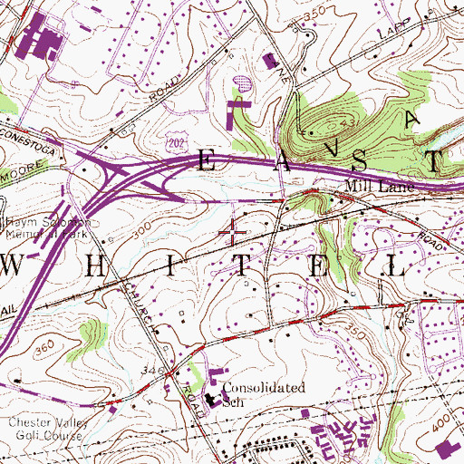 Topographic Map of East Whiteland Township Police Department, PA
