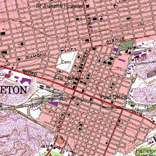 Topographic Map of Hazleton Police Department, PA