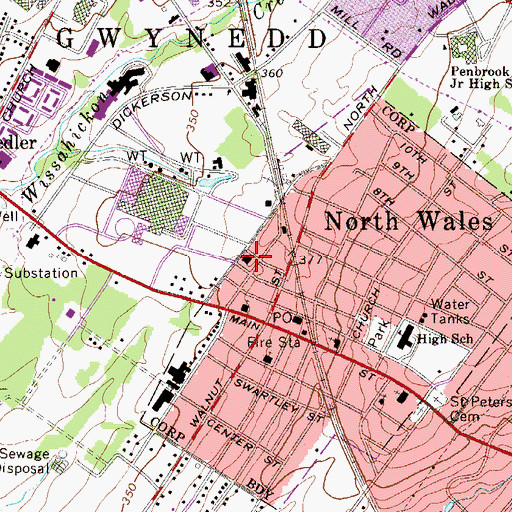 Topographic Map of North Wales Borough Police Department, PA