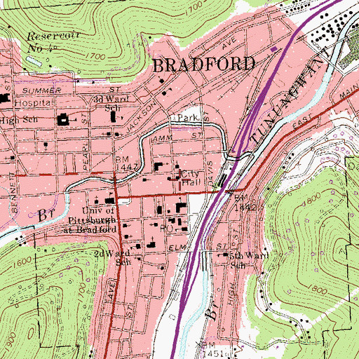 Topographic Map of Bradford Police Department, PA