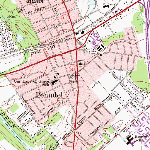 Topographic Map of Penndel Borough Police Department, PA