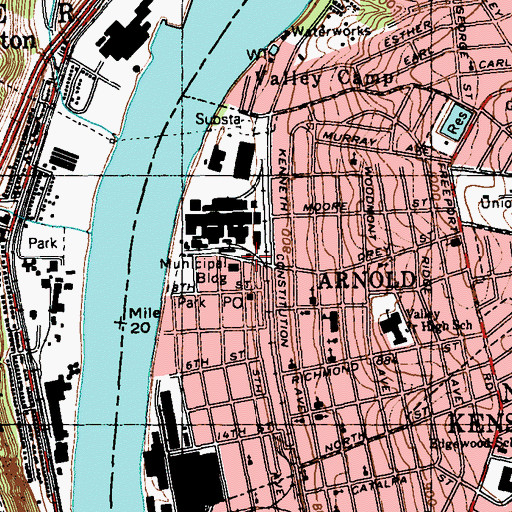 Topographic Map of Arnold Police Department, PA