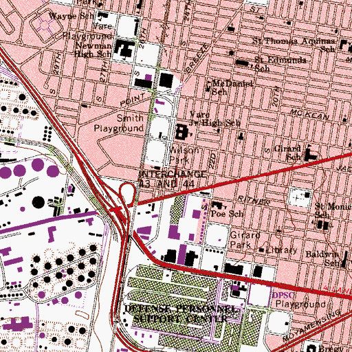 Topographic Map of Philadelphia Police Department - 1st District, PA