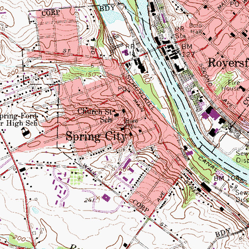 Topographic Map of Spring City Police Department, PA