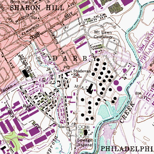Topographic Map of Darby Township Police Department, PA