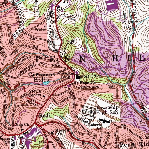 Topographic Map of Penn Hills Police Department, PA