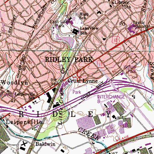 Topographic Map of Ridley Park Police Department, PA