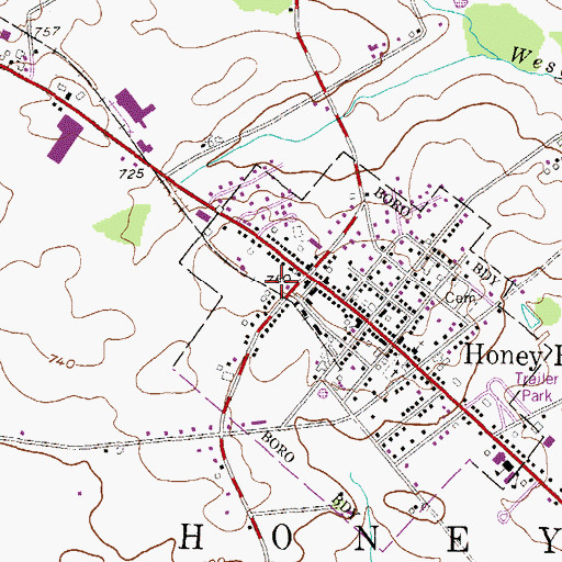 Topographic Map of Honey Brook Borough Police Department, PA