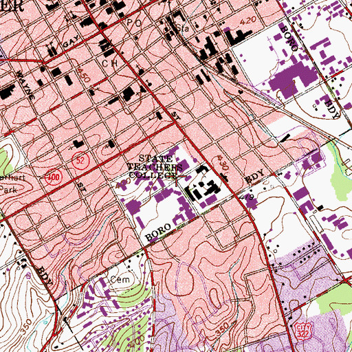 Topographic Map of West Chester University Police Department, PA