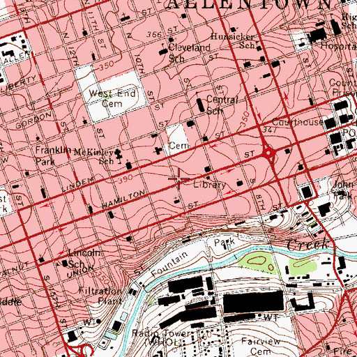Topographic Map of Allentown Police Department, PA