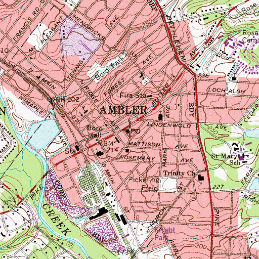 Topographic Map of Ambler Borough Police Department, PA