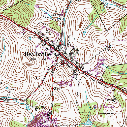 Topographic Map of Beallsville Boro Police Department, PA