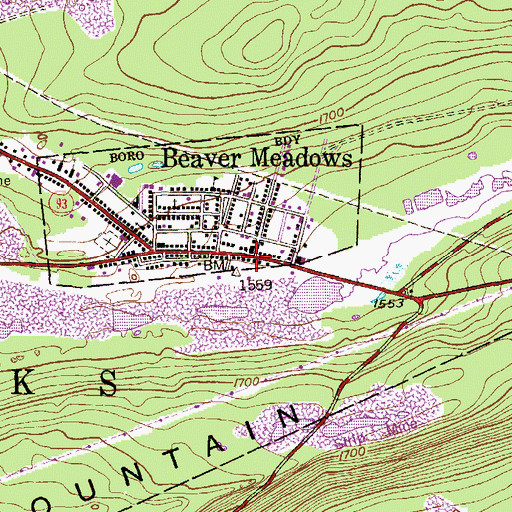 Topographic Map of Beaver Meadows Police Department, PA
