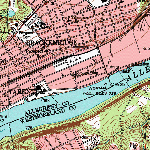 Topographic Map of Brackenridge Police Department, PA