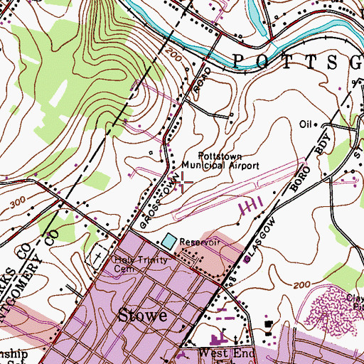 Topographic Map of West Pottsgrove Township Police Department, PA