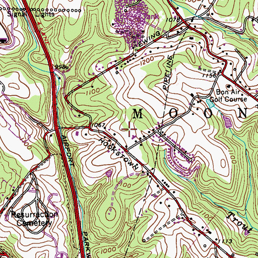 Topographic Map of Pennsylvania State Police Troop B Pittsburgh Station, PA