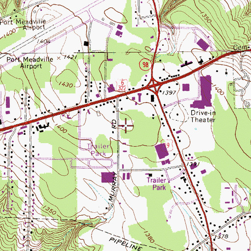 Topographic Map of Pennsylvania State Police Troop E Meadville Station, PA