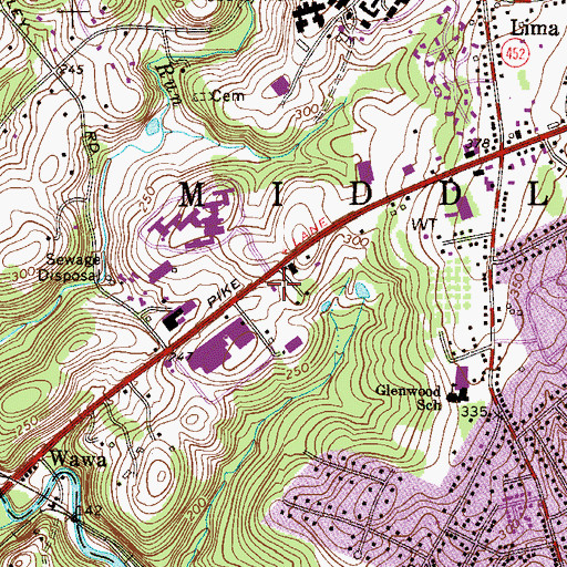 Topographic Map of Pennsylvania State Police Troop K Media Station, PA