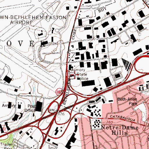 Topographic Map of Pennsylvania State Police Troop M Headquarters and Bethlehem Station, PA