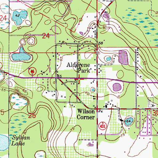 Topographic Map of Alderene Park, FL